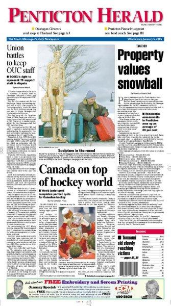 Front page of the Penticton Herald on January 5th 2005