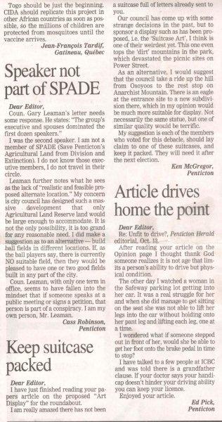 Letter to the editor in regards to the choice of art work in the roundabout.