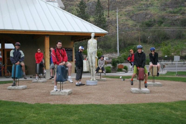 Tourists enjoy Franks company at the Red Rooster Winery